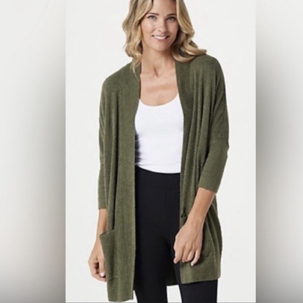 Barefoot Dreams Cozychic Lite Long Cardigan Olive Green Size Large
